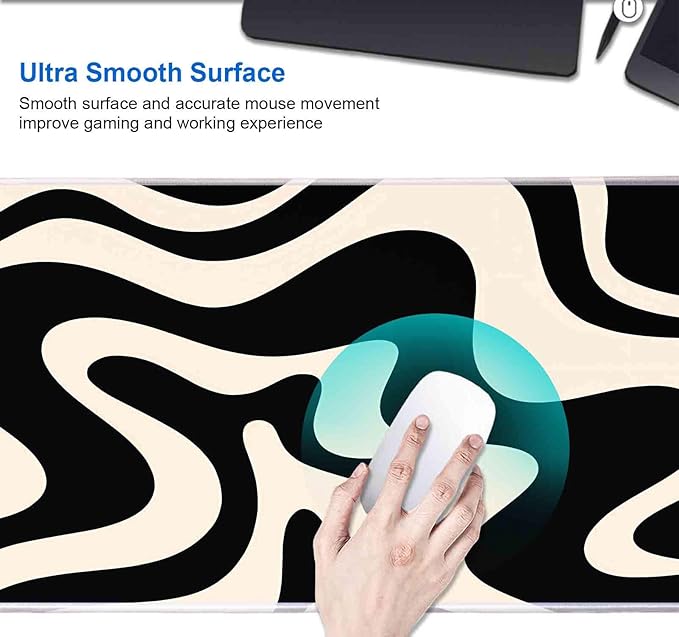 IMAYONDIA Black White Swirl DeskMat, Abstract Ink Liquid Waves Extended Gaming Mouse Pad Large, Retro Abstract Pattern Big Mouse Pad, Long Computer Keyboard Mouse Mat for Home Office Work 31.5x11.8