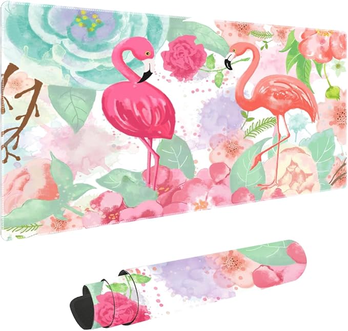 Pink Flamingos Non-Slip Rubber Large Mouse pad for Desk,Large Gaming Mouse Pad XXL Extended Mouse pad with Stitched Edges Non-Slip Base Water Resist Pad Desk Mat 35.4x15.7inch