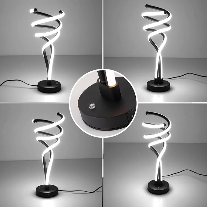 ElDISUNY Modern LED Table Lamp, 3 Color Temperatures,Touch Control Curve Dimmable Bedside Table Lamps with USB Ports, Touch Control LED Nightstand Lamp, Desk Lamp for Living Room, Bedroom -Black