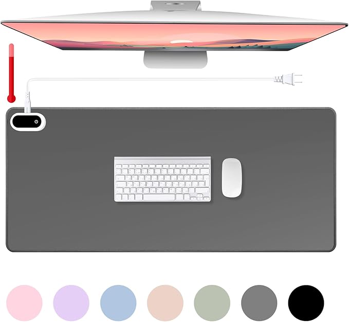 Konohan Heated Desk Pad Warm Mouse Pad, 5 Heating Level & 4 Hour Auto Shut-Off, PU Leather Warm Mouse Mat Heating Keyboard Gaming Mice Warmer Mat Only Supports 110v(Gray Color,31.5" X 13")