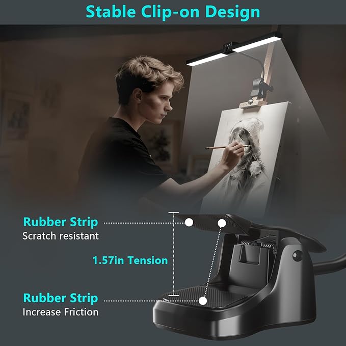 Rechargeable Clip-on Easel Light for Painting, 64 LEDs 4 Color Modes 3 Brightness, Eye-Care Desk Lamp Cordless Easel Lamp for Artists Drawing Art Studio, Memory Function & Touch Control