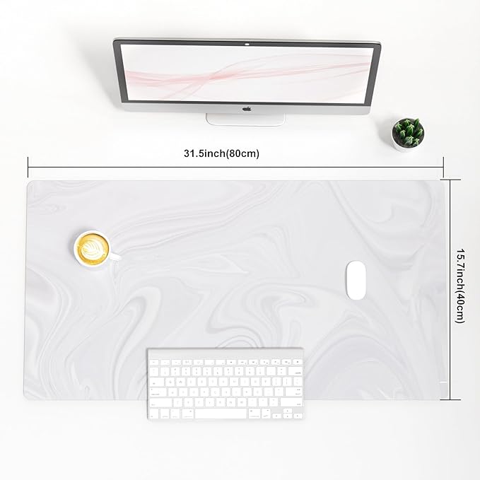 Colorful Star White Marble Large Mouse Pad, Waterproof Office Desk Mat, Non-Slip Computer Gaming Mouse Pad, XXL PC Laptop Protector Pads, PU Leather Desk Writing Pads for Office Home, 31.5" x 15.7"
