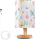 Pastel Butterfly LED Table Lamp, Bedside Lamp with Linen Lampshade, Flicker-Free Eye Care USB Plug in Nightstand Lamp, for Bedroom and Office