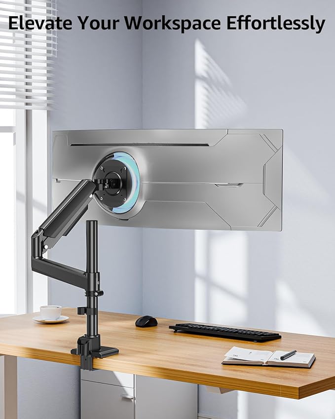 MOUNTUP Heavy Duty Monitor Arm Fits 49 45 42 40 39 34 32 Inch Screens, Ultrawide Monitor Arm Holds 4.4-44 lbs, Monitors Stand for Samsung Odyssey G9 and More, Height Adjustable Mount, VESA Mount