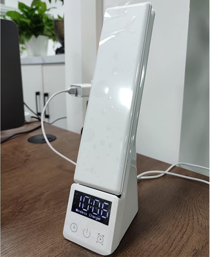 LED Desk Lamp, 3 in 1 Wireless Charging Table Lamp with USB Charging Port for Mobile Phones Headphones Watches, Foldable Eye Protection Light for Office Bedroom (White)