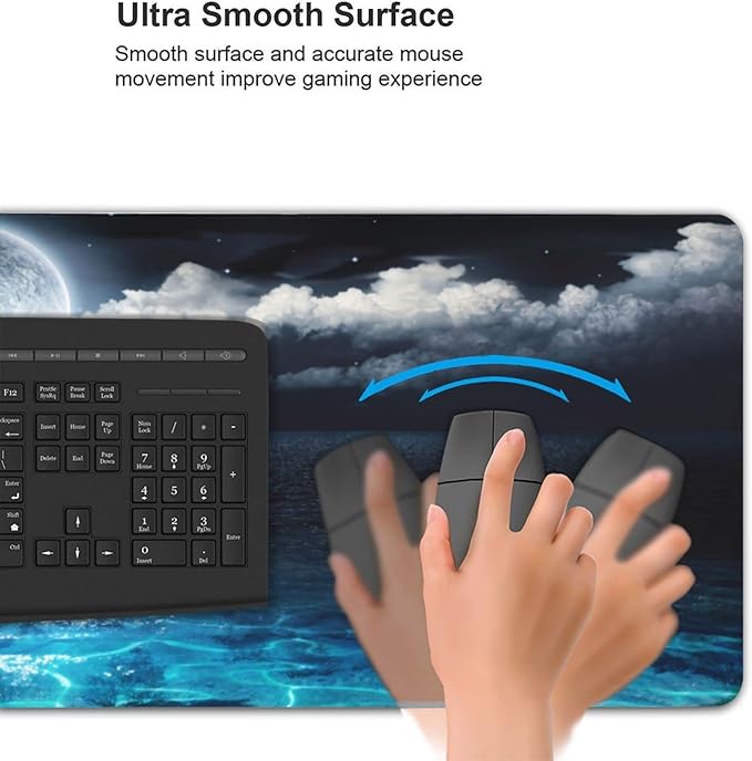 Gaming Mouse Pad,Large Mouse Pads for Desk,Non-Slip Rubber Base Extended Mousepad,XXL Keyboard Mouse Mat,Computer Keyboard Desk Pad with Stitched Edges,35.4x15.8inch,Full Moon On Sea Night