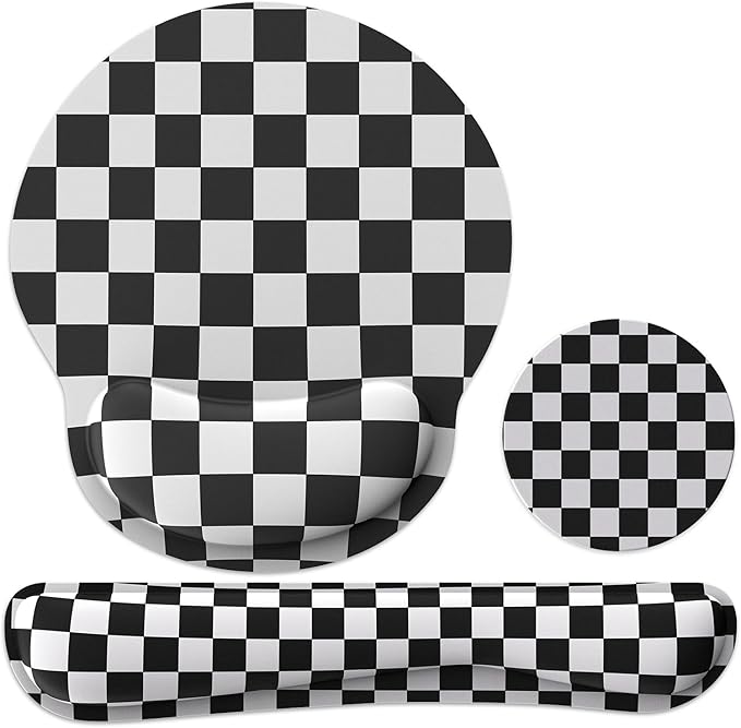 Ergonomic Mouse Pad with Wrist Rest and Keyboard Wrist Rest, Mousepad and Keyboard Pad, Non-Slip Rubber Base, Mouse Pad with Wrist Support for Gaming, Computer, Office, Black Checkered