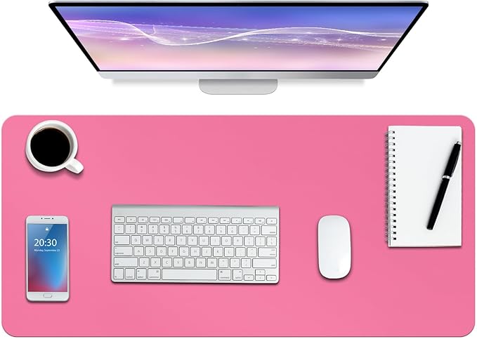 Boutilon Leather Desk Pad Protector,Non-Slip Mouse Pad,Laptop Desk Pad,Office Mouse Mat,Waterproof Leather Desk Blotter,Desk Writing Pad for Office and Home (M-Rose Pink,30"x14")