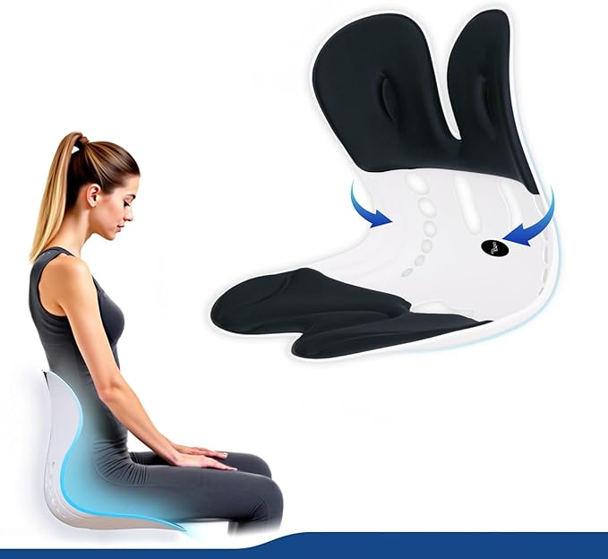 Ergonomic Back Support for Office Chair Cushion with Lumbar Pillow - Posture Corrector for Desk Chairs, Comfortable Memory Foam Seat Cushion for Lower Back & Lumbar Support (Black)