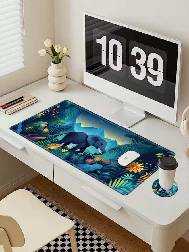 Gaming Mouse Pad Large Mousepad Elephant Desk Mat XXL Big Desk Pad Rubber Base Computer Pad with Stitched Edges Mouse Mat for Work Game Home Office