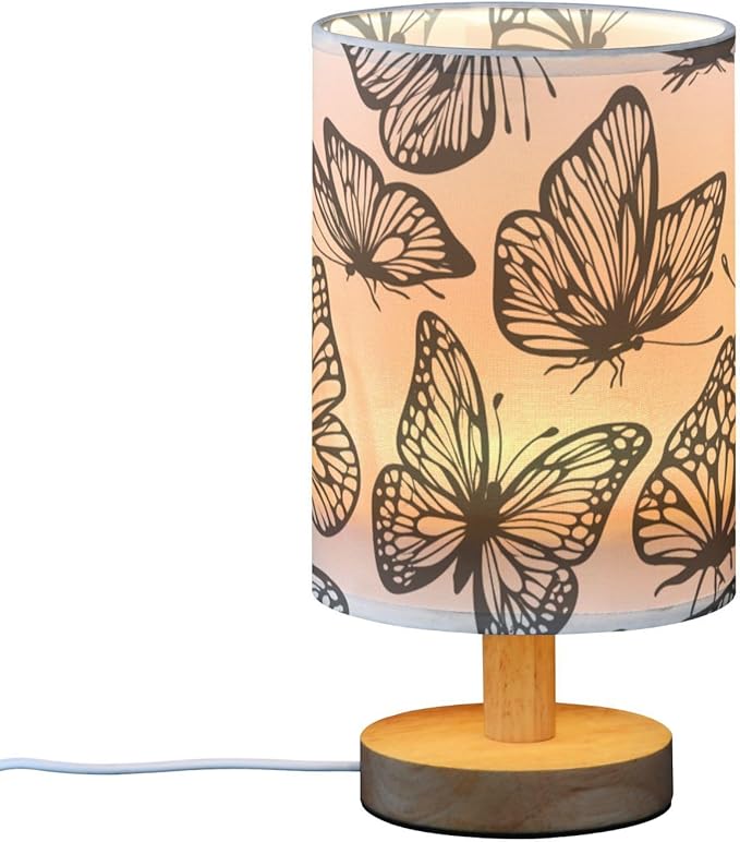 Black White Butterfly LED Table Lamp, Bedside Lamp with Linen Lampshade, Flicker-Free Eye Care USB Plug in Nightstand Lamp, for Bedroom and Office