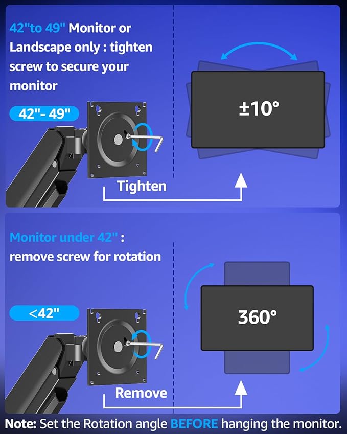 MOUNTUP Dual Monitor Stand Fits 49 45 42 40 39 34 32 Inch Screens, Heavy Duty Dual Monitor Arm Holds 4.4-44 lbs, Vertical Stacked Monitors Mount, Full Motion, Height Adjustable, VESA Mount
