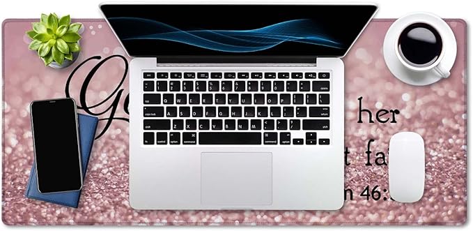 SSOIU Bible Verse Mouse Pad 35.5 X 15.7 Inch XXL Full Desk Mousepad Extended Large Non-Slip Rubber Base Waterproof Big Keyboard Mat with Stitched Edges - PSALM 46:5 God is Within Her,She Will not Fall