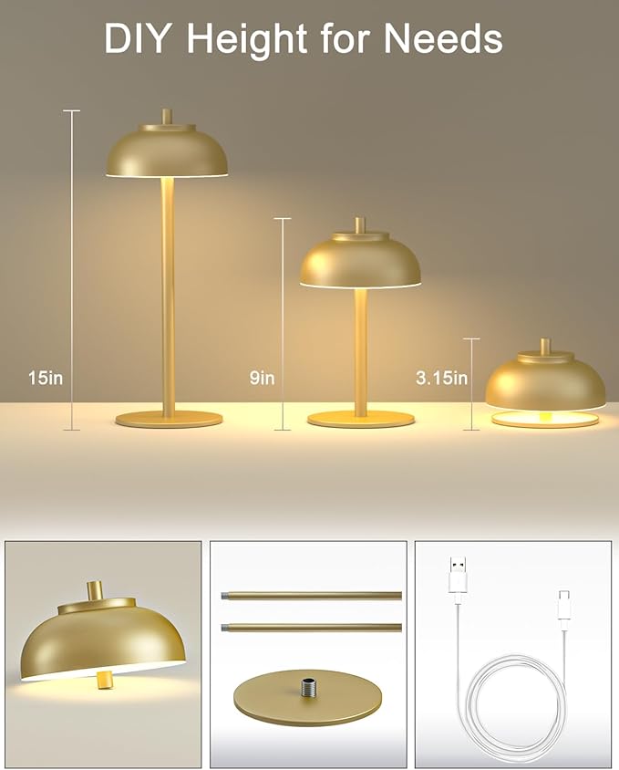 4 Pack Gold Led Cordless Table Lamps Rechargeable,Cordless Touch Lamp Battery Operated-Waterproof-for Outdoor Patio/Restaurants/Home/Dinner