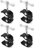 QWORK Super Clamp for Photography, 4 Pack, 1/4'' and 3/8'' Thread Clip for Camera Monitor, Light Stand, Rods, LED Lights