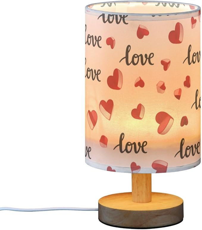 Red Love LED Table Lamp, Bedside Lamp with Linen Lampshade, Flicker-Free Eye Care USB Plug in Nightstand Lamp, for Bedroom and Office