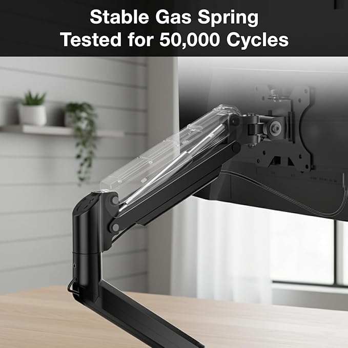 Single Monitor Arm Desk Mount – Adjustable Gas Spring Monitor Stand for 13”–34” Screens, Full Motion Swivel, Tilt & Rotation, Heavy Duty VESA Mount for Office, Gaming & Professional Setup