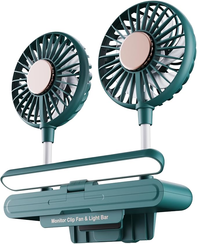 Energy-saving small fan with amp Light Bar Two-Head Personal Cooling Quiet USB Fan Flip-Open light, Level 3 brightness 3 Wind Speed for Working/Self Broadcasting (Forest Green)