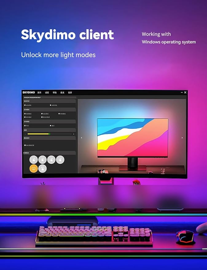 RGB Backlight LED Strip Light for PC & Mac, Sync with Screen Color or Music, Stick to the Edge of Your Desk, for Desk Gaming, USB Port, Software Control, 7.88ft / 2.4m