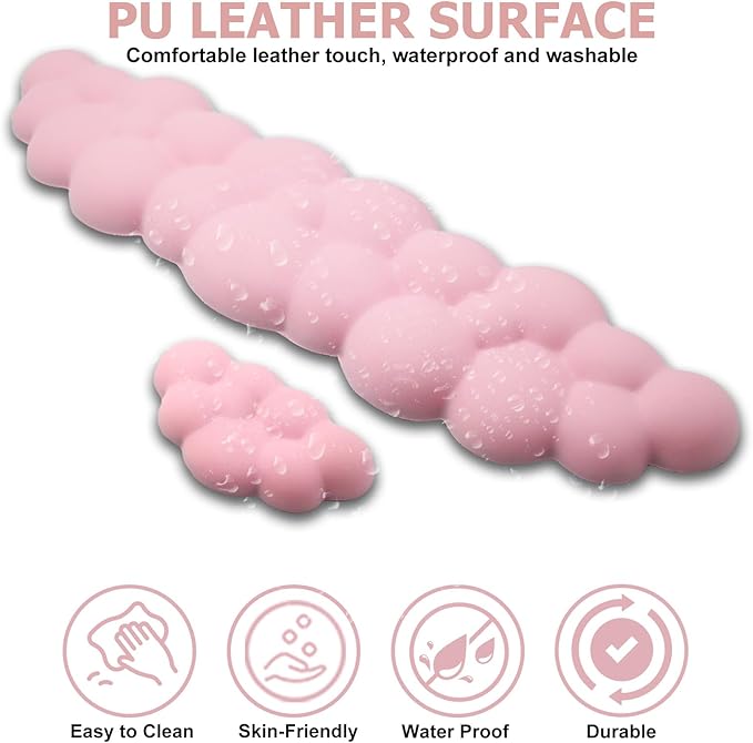 Ergonomic Keyboard Wrist Rest, PU Leather Memory Foam Cloud Wrist Rest for Computer Keyboard, Mouse Wrist Rest and Keyboard Pad for Gaming, Office, Computer, Laptop, Typing, Pastel Pink