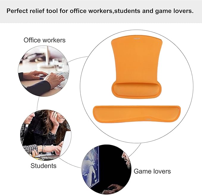 MOSISO Wrist Rest Support for Mouse Pad & Keyboard Set, Ergonomic Mousepad Non-Slip Base Home/Office Easy Typing Cushion with Neoprene Cloth & Raised Memory Foam, Orange