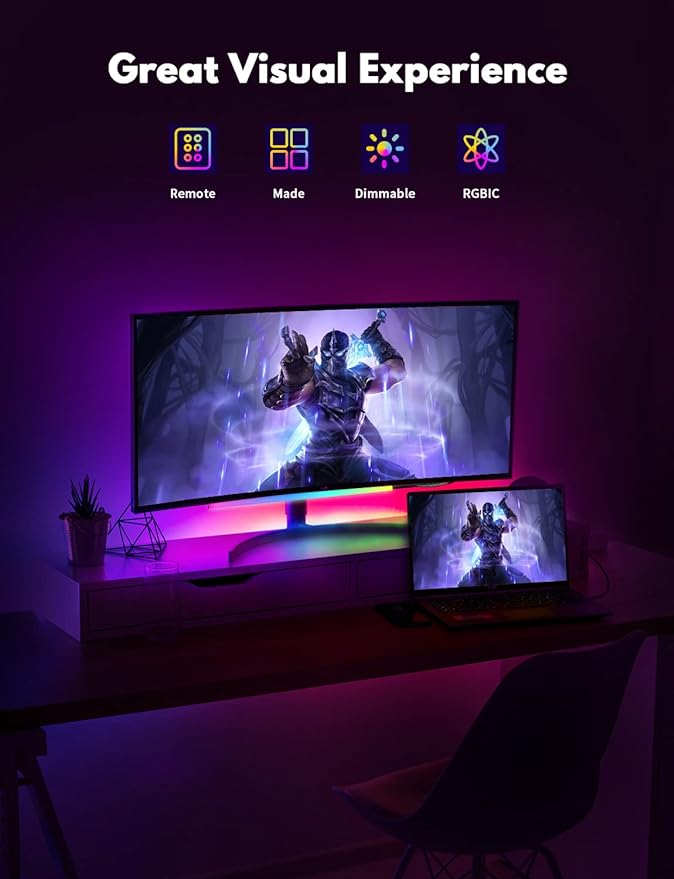 JUSJUBR 3pcs Under Monitor Light Bar, 12inch Gaming Lights for Gaming Setup, RGB Light Bar for Room/Monitor/PC, RGB Desk Light, LED Lights for Desk Gaming, USB Light Bar, Color Change LED Bar Lights