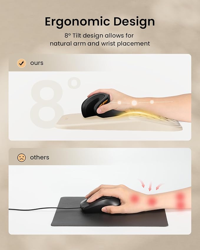 ProtoArc MP50 Ergonomic Mouse Pad with Wrist Rest, MP50 Mousepad with Massage Design, Soft Memory Foam and Non-Slip PU Base for Desk, Home, Office, 12x8 Inches, Beige
