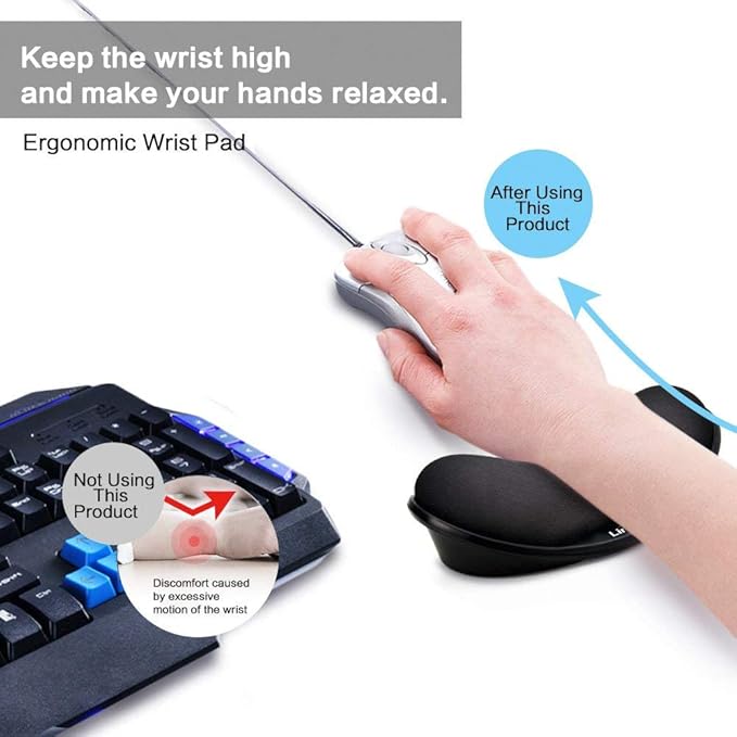 LINGSFIRE Memory Foam Mouse Wrist Rest Keyboard Wrist Rest Pad Anti-Skid Mousepad Support Wrist Rest Mat for Office Computer Laptop Mac- Durable Comfortable Lightweight Easy Typing(5.1 * 2.8" Black)