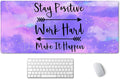 SSOIU Large Mouse Pad, Full Desk XXL Extended Gaming Mouse Pad 35.5" X 15.7", Stay Positive Work Hard and Make It Happen Inspirational Quotes Mousepad Art Pink Purple Starry Sky Black Quote Desk Mat