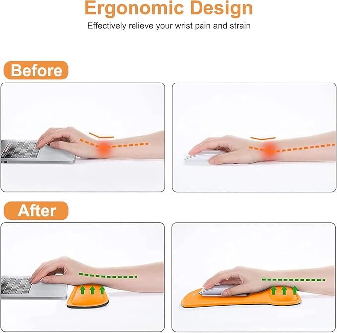 MOSISO Wrist Rest Support for Mouse Pad & Keyboard Set, Ergonomic Mousepad Non-Slip Base Home/Office Easy Typing Cushion with Neoprene Cloth & Raised Memory Foam, Orange