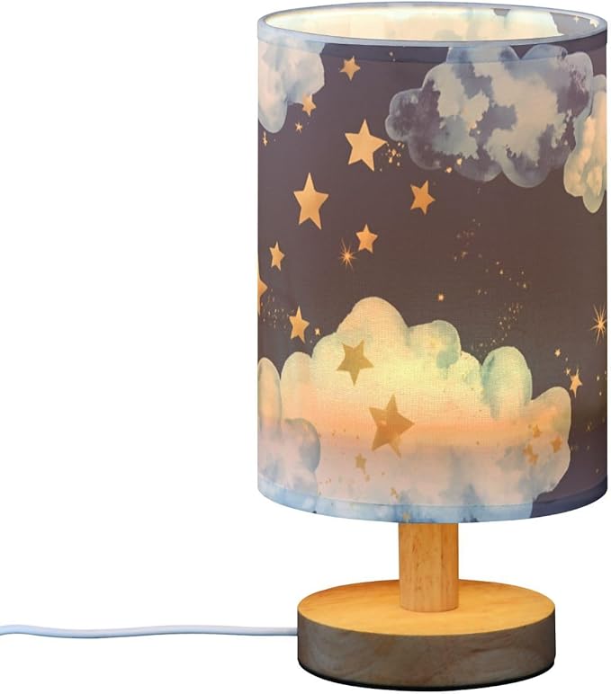 Starry Sky LED Table Lamp, Bedside Lamp with Linen Lampshade, Flicker-Free Eye Care USB Plug in Nightstand Lamp, for Bedroom and Office