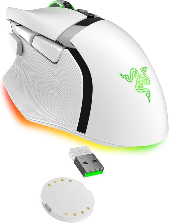 Razer Basilisk V3 Pro Customizable Wireless Gaming Mouse: Fast Optical Switches Gen-3 - HyperScroll Tilt Wheel - Chroma RGB - 11 Programmable Buttons - Focus Pro 30K Optical Sensor - White