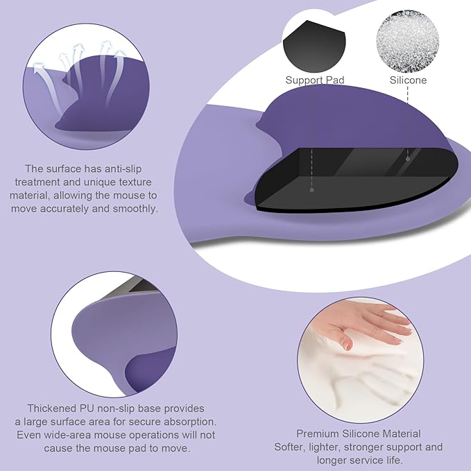 MOSISO Wrist Rest Support for Mouse Pad&Keyboard Set, Circle Curved Ergonomic Mousepad&Coaster Non-Slip Base Home/Office Wrist Support&Easy Typing Pad with Soft Cloth&Silicone Lining, Imperial Purple