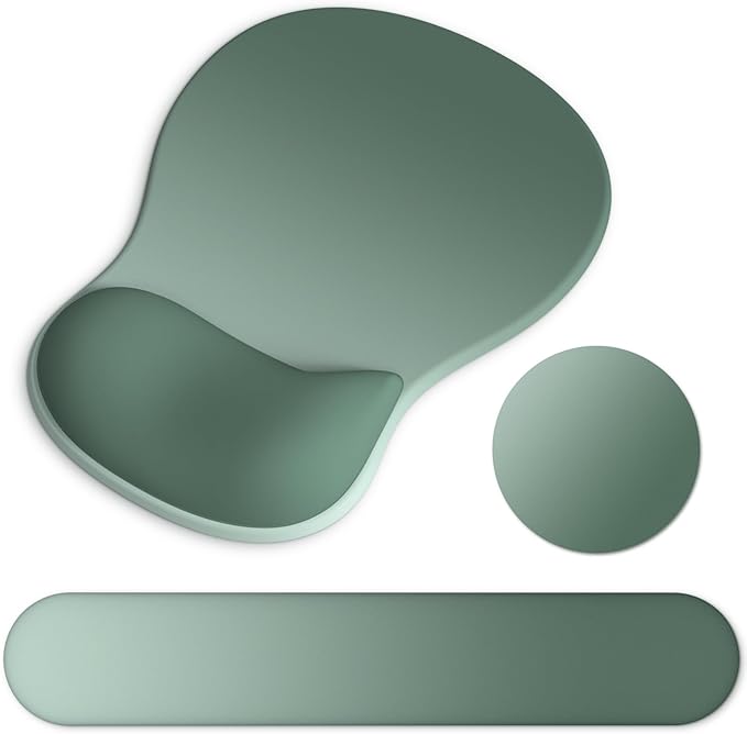 Ergonomic Mouse Pad with Wrist Rest and Keyboard Wrist Rest, Gel Mousepad and Wrist Rest for Computer Keyboard, Non-Slip PU Base, Mouse Pad with Wrist Support for Gaming, Sage Green