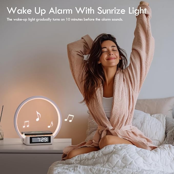 Sunrise Alarm Clock Bedside Lamp with Wireless Charging, Touch Table Lamp for Nightstand, Bedside Lamp Wake-up Light,Snooze Nightlight 3 Dimmable Brightness Levels, Idea Gift for Women,Men,Teens,Adult