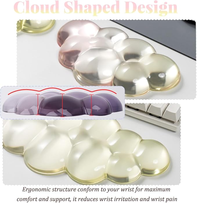 Gel Keyboard Wrist Rest Cloud Set, Clear Ergonomic Wrist Support and Arm Support Keyboard Rest for Typing Pain Relief, with Non-Slip Soft Washable Wrist Rest(Yellow Pink)