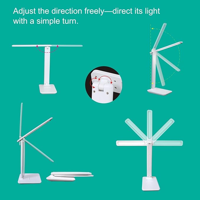 WOOST Cordless Desk Lamp, Small Desk Lamp, LED Rechargeable Travel Desk Light, Portable, Eye-Friendly, Foldable, Wireless Table Lamp with 3 Color Modes, Touch Control, Dimmable, Nail Light for Desk