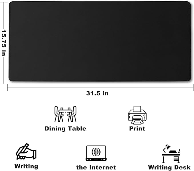 Large Mouse Pad, Desk Mat Office Desk Pad Gaming Mouse Pad with Stitched Edges, 31.5" x 15.7" Mousepad with Non-Slip Waterproof Rubber Base for PC Laptop Desk Home Office Accessories, Black