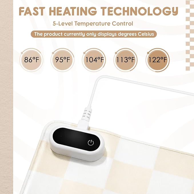 Konohan Heated Large Desk Mat PU Leather Cute Warm Mouse Pad with 5 Heating Level & 4 Hour Auto Shut-off Heating Keyboard Pad Warmer Gaming Mice Mat Only Supports 110v(beige checkerboard, 31.5" X 13")