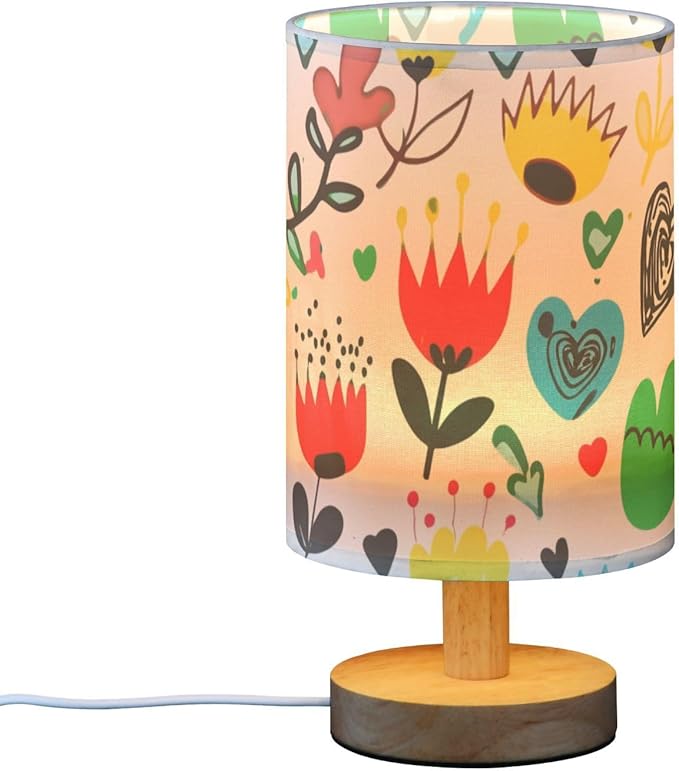 Colorful Floral LED Table Lamp, Bedside Lamp with Linen Lampshade, Flicker-Free Eye Care USB Plug in Nightstand Lamp, for Bedroom and Office