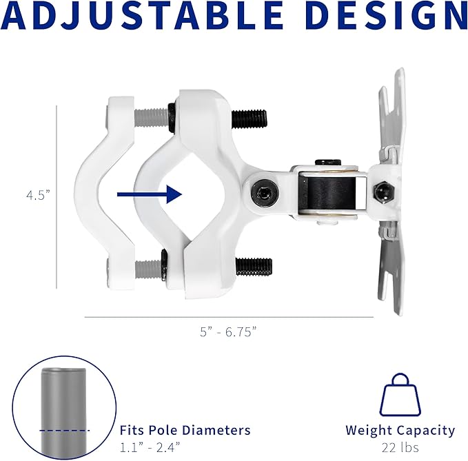 VIVO Steel Universal Bracket Pole Mount with Removable 75mm and 100mm VESA Plate, Fits up to 30 inch Screens, White, MOUNT-POLE01W