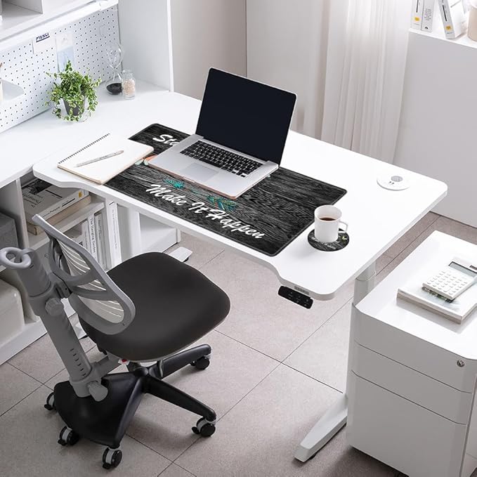 Gaming Mouse Pad Large Mousepad Inspirational Desk Mat Stay Positive Work Hard and Make It Happen Desk Pad 31.5x15.75 Rubber Base Computer Pad with Stitched Edges for Work Game Home Office
