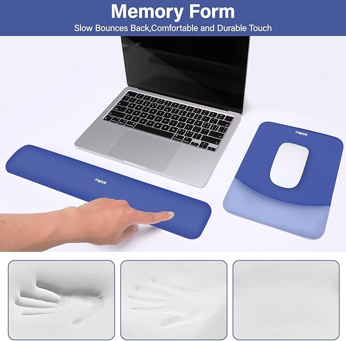 MOSISO Wrist Rest Support for Mouse Pad&Keyboard Set, Rectangular Ergonomic Mousepad Non-Slip Base Home/Office Easy Typing Pad with Neoprene Cloth&Raised Silicone Lining, Royal Blue
