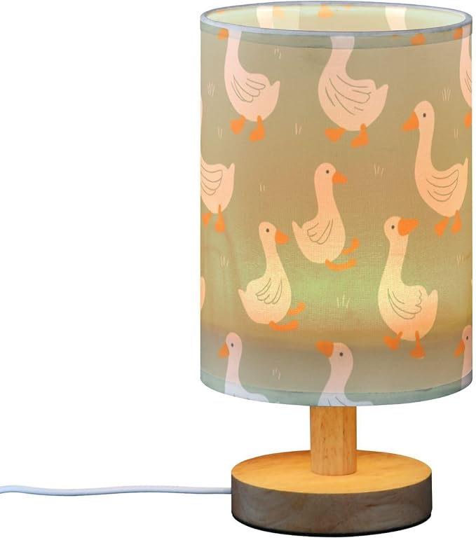 Green Duck LED Table Lamp, Bedside Lamp with Linen Lampshade, Flicker-Free Eye Care USB Plug in Nightstand Lamp, for Bedroom and Office