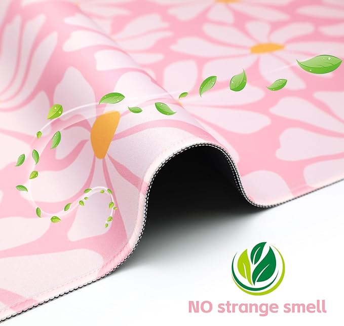 Baziabbo Pink Desk Mat,XXL Extended Large Mouse Pad,Gaming Mousepad with Stitched Edge,Non-Slip Rubber Base Keyboard Desk Pad for Home Office Study Game (Pink Flowers)