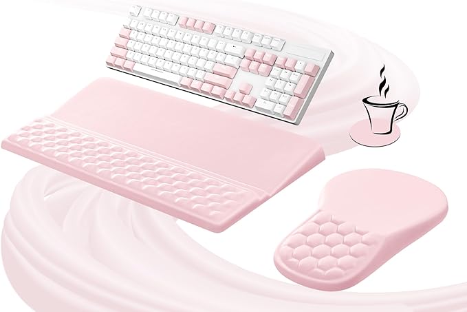 Ospelelf Ergonomic Mouse Pad and Keyboard Stand Wrist Rest Set, Memory Foam Comfort, for Typing, Office Desk Accessories, Pink