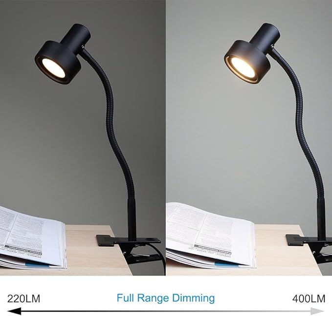 O’Bright Luxor - Dimmable LED Desk Lamp with Gooseneck (Black-Clip on)