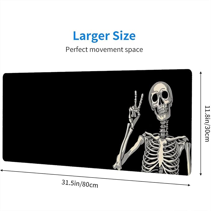 Skull Skeleton Desk Pad Mouse Pad Funny Black Halloween Mousepad XL Large Gaming Mouse Pad Laptop Keyboard Mat Desk Pad 31.5"x11.8" Office Home Decor for Women Girl