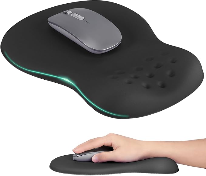 Ergonomic Wrist Rest with Mouse Pad, Mouse Pad with Comfortable Memory Foam Wrist Rest, Massage Design, Non-Slip Rubber Base, Made Easy Typing & Relieve Wrist Pain, Black