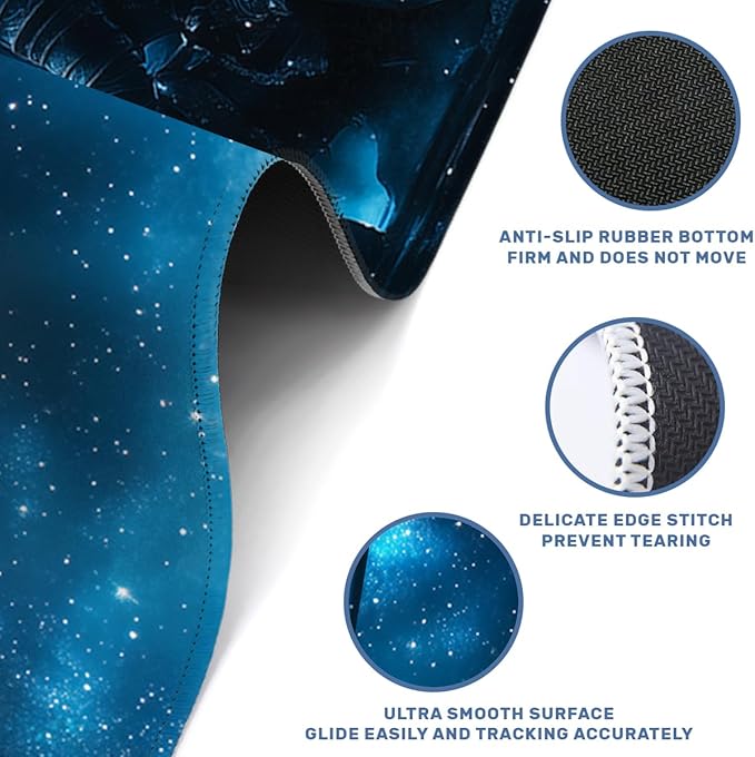 Knight Desk Mat Gaming Large Mouse Pad Cosmic Sky Blue Galaxy Mousepad for Keyboard and Mouse Extra Large Full Desk Computer Pads 31.5 x 11.8 Mouse Pads for Desk Home Office Gaming